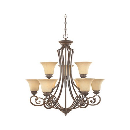 Designers Fountain Forged Sienna Nine Light Up Lighting Two Tier Chandelier Mendocino Col 81889-FSN